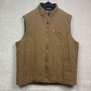 The American Outdoorsman Vest Mens XL Brown Khaki Canvas Sherpa Lined Zip Up